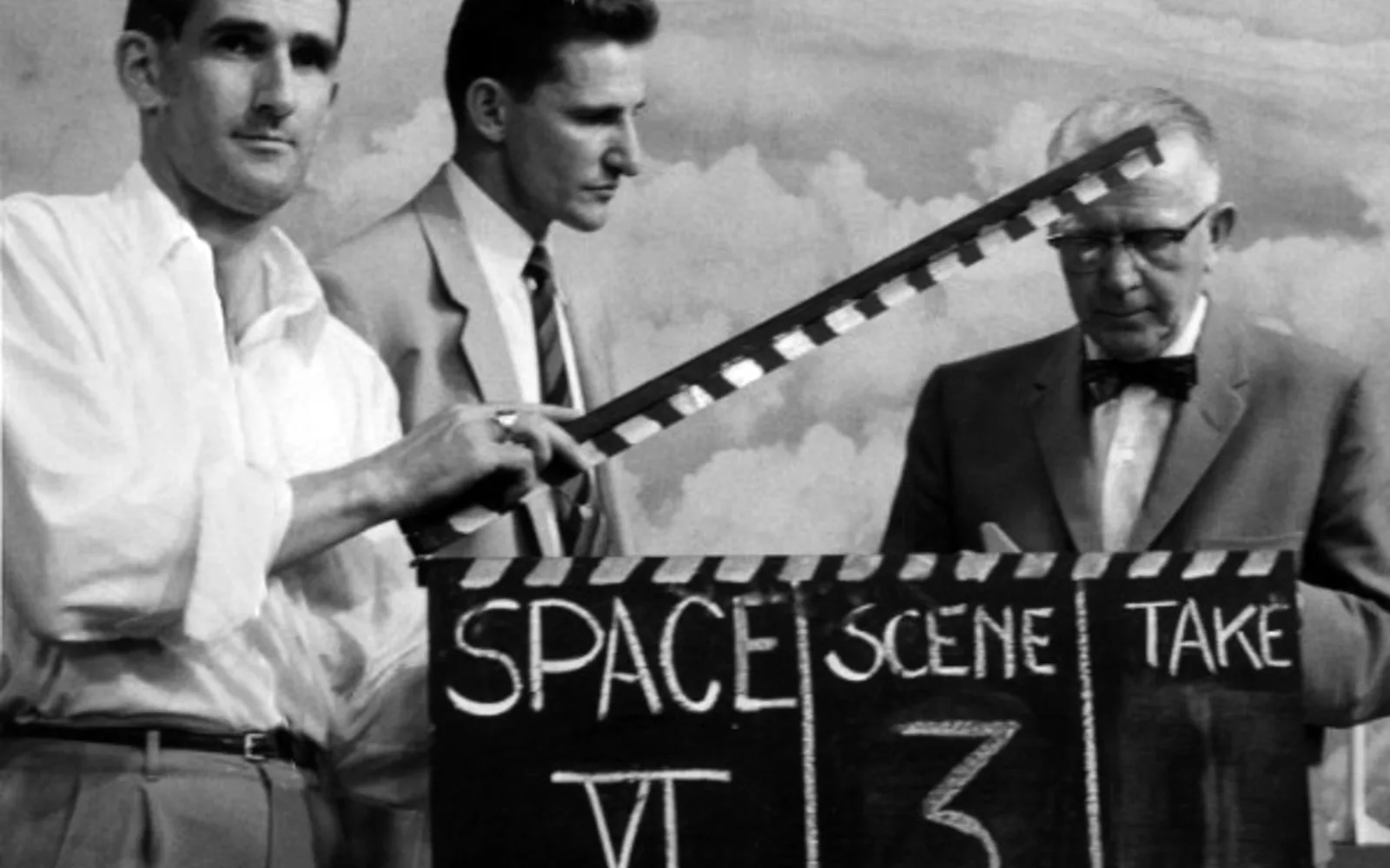 A film clapperboard from a 1950s television production